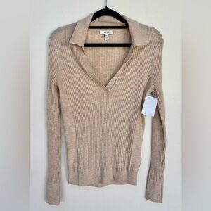 Reiss Beige Ribbed V-Neck Sweater